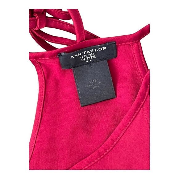 Ann Taylor Satin Silk Red Halter Tank Shell Top Blouse Size 10P Cutouts EUC - Picture 4 of 5
